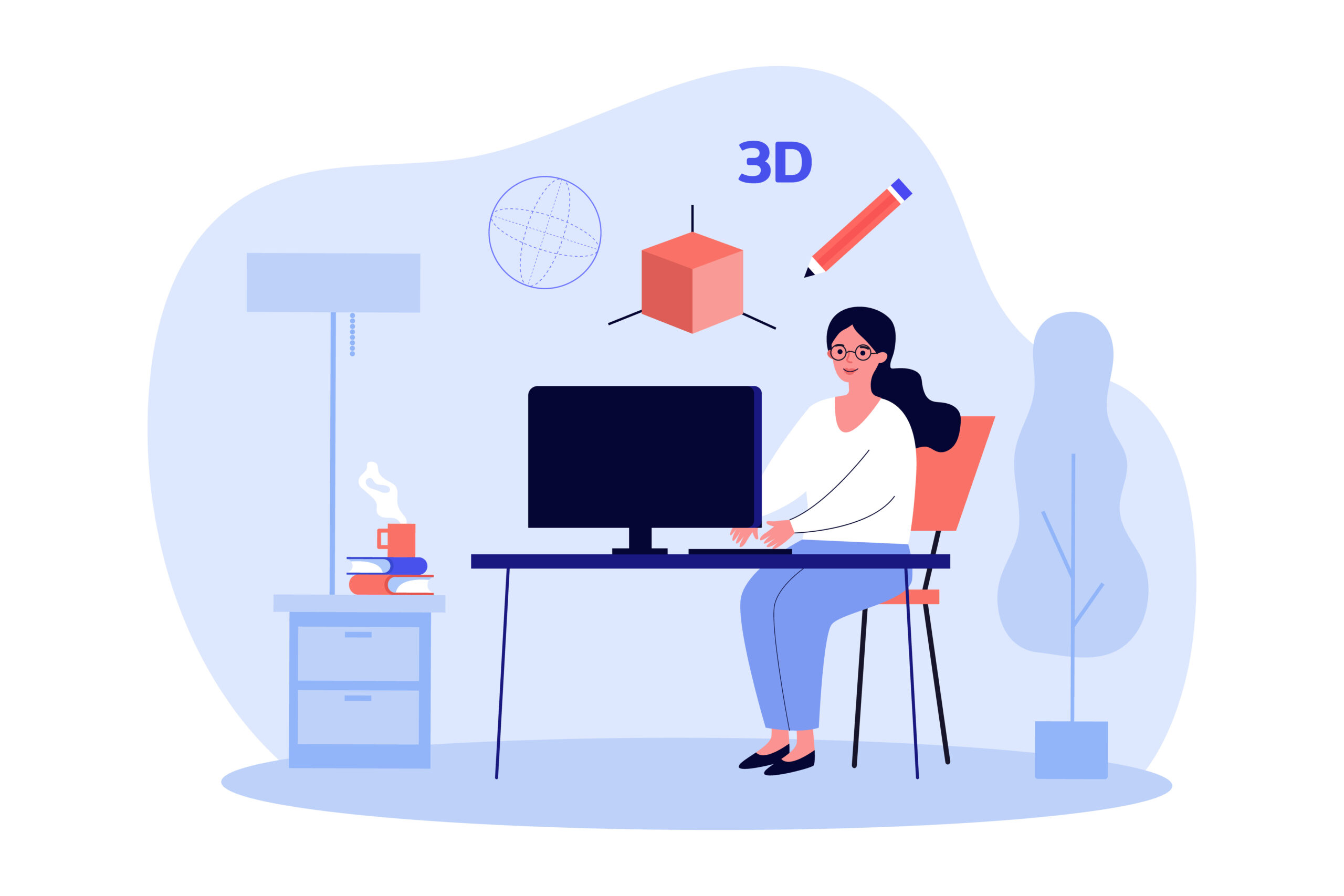 Art creation process of 3D graphic digital design by designer